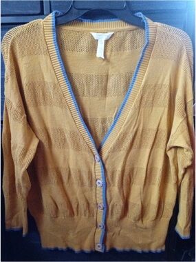 Matilda Jane Mustard Knit Cardigan with Blue Trim